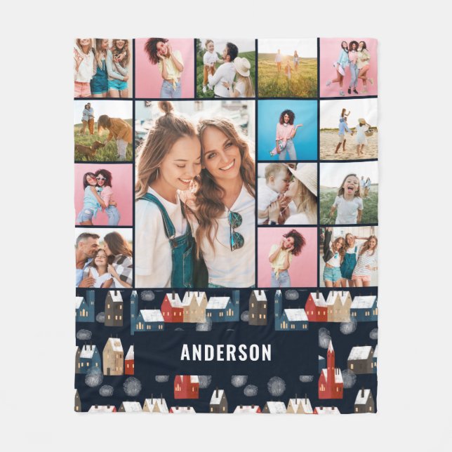 Manta Polar Azul rojo botánico moderno pampas mínimo 15 foto (Anverso)