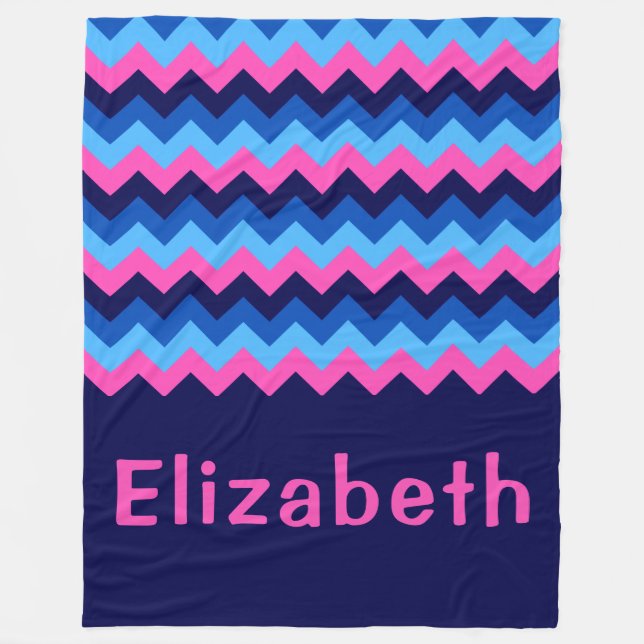 Manta Polar Azul Rosa Chevron Monograma Gran Funda (Anverso)