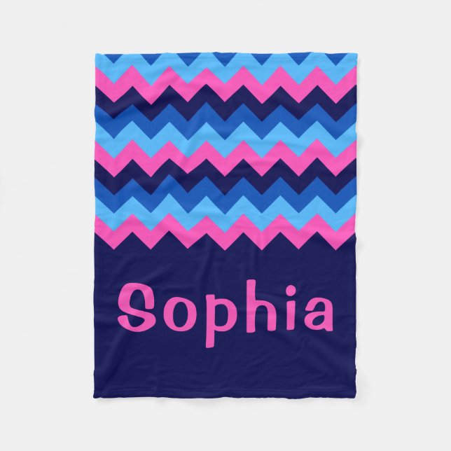 Manta Polar Azul Rosa Chevron Monograma Pequeña Funda De Fleec (Anverso)