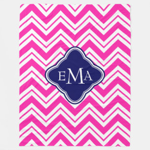 Manta Polar Azul Rosa Monogramado Y Zigzag Chevron 2