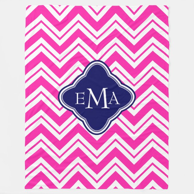 Manta Polar Azul Rosa Monogramado Y Zigzag Chevron 2 (Anverso)