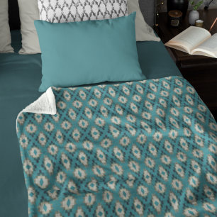 Manta Polar Azul Teal Marrón Beige Gris Arte Tribal de Moda