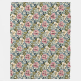 Manta Polar Azul turbio con flores malvas y blancas