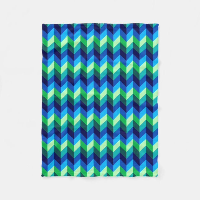 Manta Polar Azul Verde Ombre Chevrons Pequeña Funda De Fleece (Anverso)