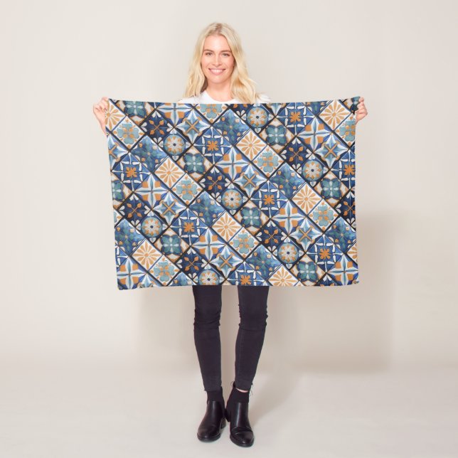 Manta Polar Azul y Naranja extraordinarios, árabe y marroquí (In situ)