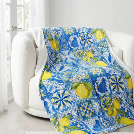 Manta Polar Azulejo Azul Francés Patrón de Limón Decoración de