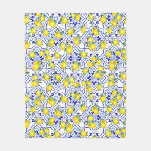 Manta Polar Azulejo de Acuarela de Campo Francés Azul Limón