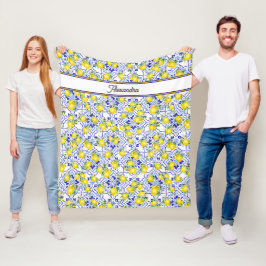 Manta Polar Azulejo de nombre monograma limón azul estilo fran