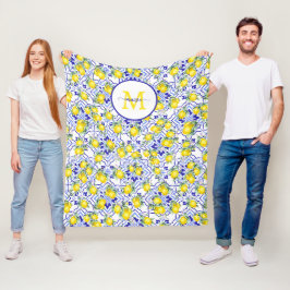Manta Polar Azulejo de nombre monograma Limón Azul País Francé