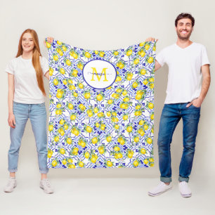 Manta Polar Azulejo de nombre monograma Limón Azul País Francé