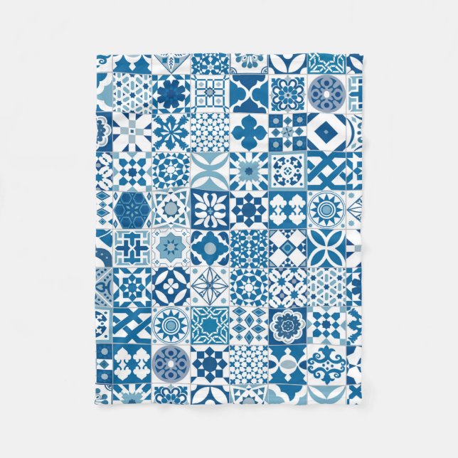 Manta Polar Azulejo marroquí - azul y blanco (Anverso)