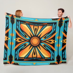 Manta Polar Azulejo mosaico azul naranja amarillo