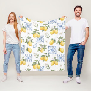 Manta Polar Azulejo Patrón País Francés Limón Amarillo Azul
