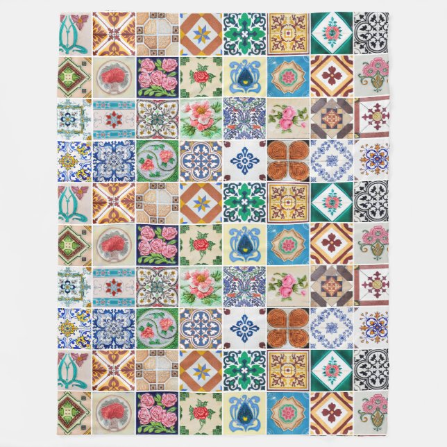 Manta Polar Azulejos & Peranakan Mural Invierno Decorativo (Anverso)
