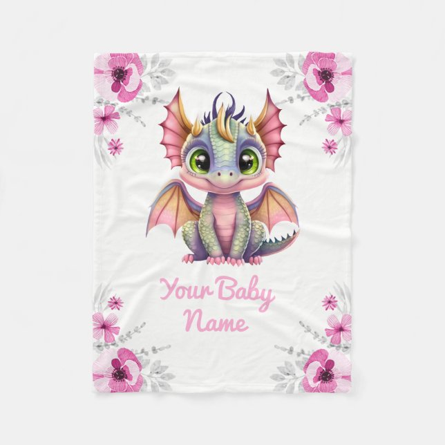 Manta Polar Baby Blanket Chica Dragon Nombre Personalizado Gif (Anverso)