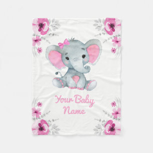 Manta Polar Baby Blanket Chica Elephant Nombre Personalizado G