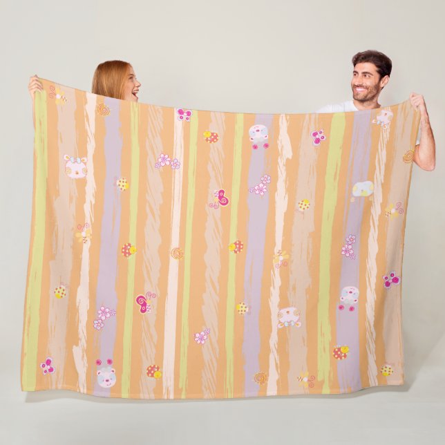 Manta Polar Baby Blanket – Whimsical Nature Parade Pastel  (In situ)