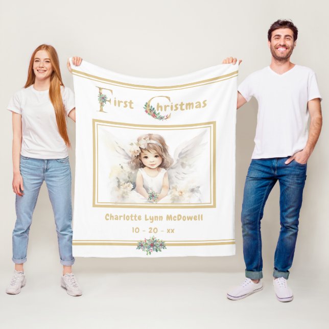 Manta Polar Baby First Christmas Angel Gold White Navidades (In situ)