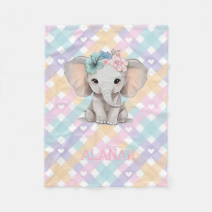 Manta Polar Baby Girl Elephant Gingham Fleece Blanket Nursery