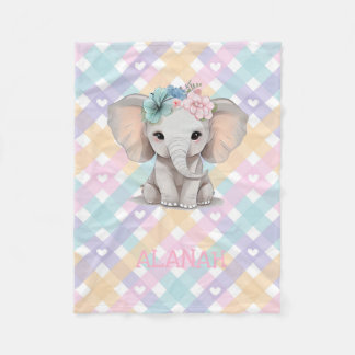 Manta Polar Baby Girl Elephant Gingham Fleece Blanket Nursery