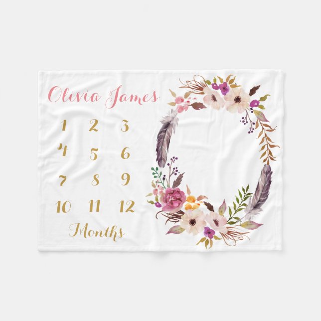 Manta Polar Baby Girl Milestone Monthly Baby Blanket (Frente (Horizontal))