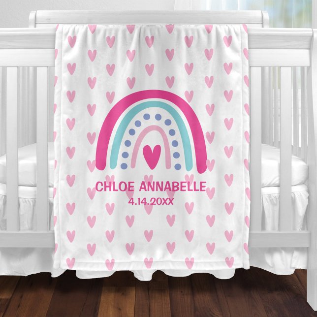Manta Polar Baby Girl Rainbow and Hearts Personalized (Subido por el creador)