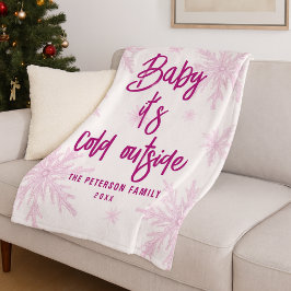 Manta Polar Baby Its Cold Outside Pink Snowflakes Script Girly