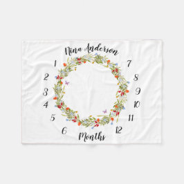 Manta Polar baby mijlpaal deken met veldbloemen en vlindertjes