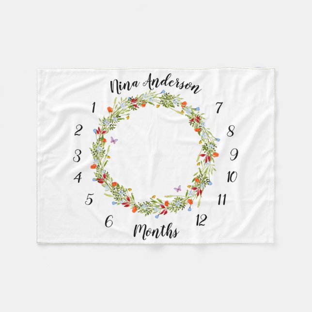 Manta Polar baby mijlpaal deken met veldbloemen en vlindertjes (Frente (Horizontal))