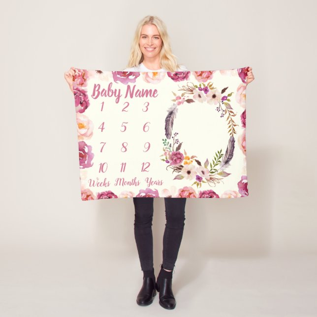 Manta Polar Baby Milestone regalo personalizado de Chica Baby  (In situ)
