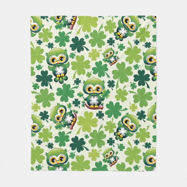 Manta Polar Baby Owl Cute St Patrick Cartoon (Anverso)