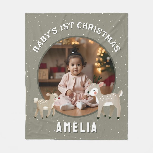 Manta Polar Baby’s 1st Christmas Reindeer Keepsake Photo (Anverso)