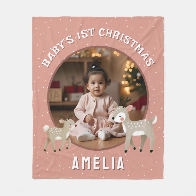 Manta Polar Baby’s 1st Christmas Reindeer Keepsake Photo (Anverso)