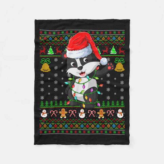 Manta Polar Badger Christmas Lights Funny Santa Ugly Sweaters  (Anverso)