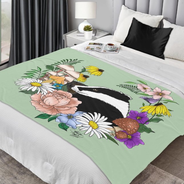 Manta Polar Badger Wild Flowers Mushrooms Green (Subido por el creador)