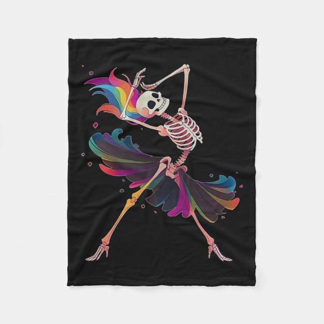 Manta Polar Bailarina de Halloween de Arcoíris Esqueleto  (Anverso)