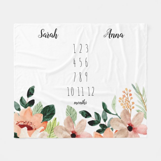 Manta Polar Baldaquín de Chicas gemelos florales (Frente (Horizontal))