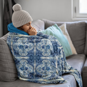 Manta Polar Baldosas antiguas en azul delft