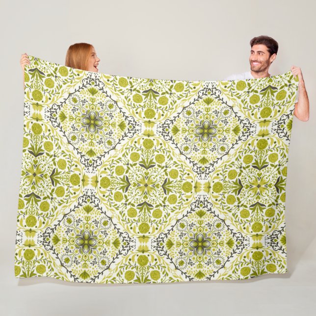 Manta Polar Baldosas florales en verde (In situ)