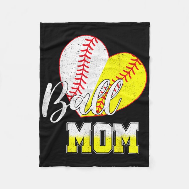 Manta Polar Ball Mom Heart Baseball Softball Mama Women Madre  (Anverso)