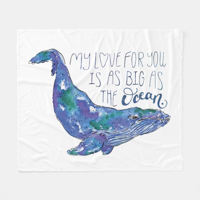 Manta Polar Ballena acuarela - Amor tan grande como el océano (Frente (Horizontal))