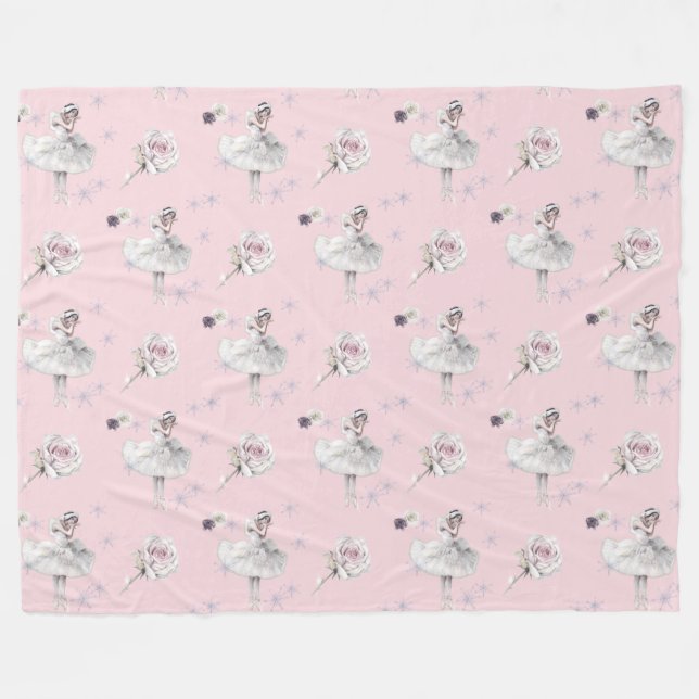 Manta Polar Ballerina de cisne blanca en rosa de nieve (Frente (Horizontal))