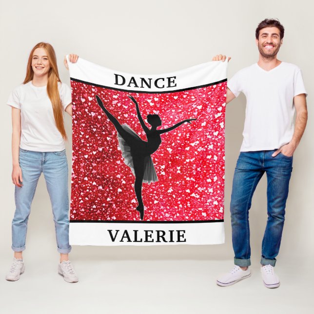 Manta Polar Ballerina Love Dance Red Hearts Fleece Blanket (In situ)