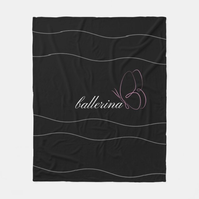 Manta Polar Ballerina minimalista y mariposa rosa negra (Anverso)