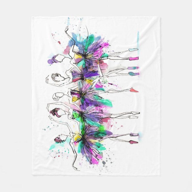 Manta Polar Ballerinas acuarelas: Ilustracion de danza brillan (Anverso)