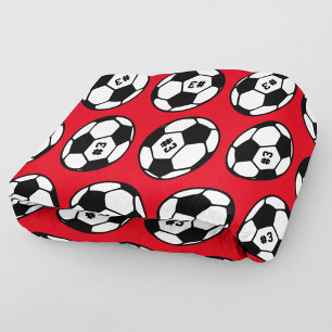 Manta Polar Balón de Fútbol Patrón de Número Rojo Negro