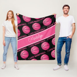 Manta Polar baloncesto rosa con me encanta el patrón de texto 