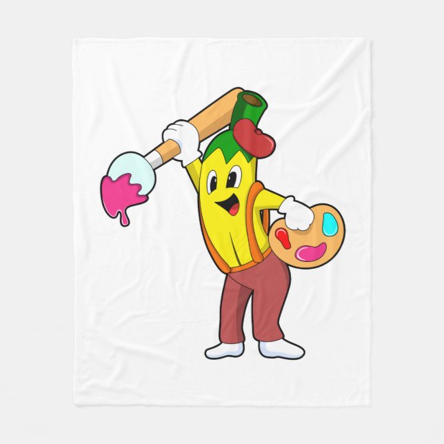 Manta Polar Banana como pintora con pincel de pintura (Anverso)