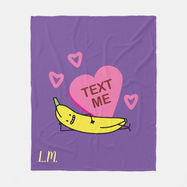 Manta Polar Banana Texto Me Valentine sonriendo echado (Anverso)