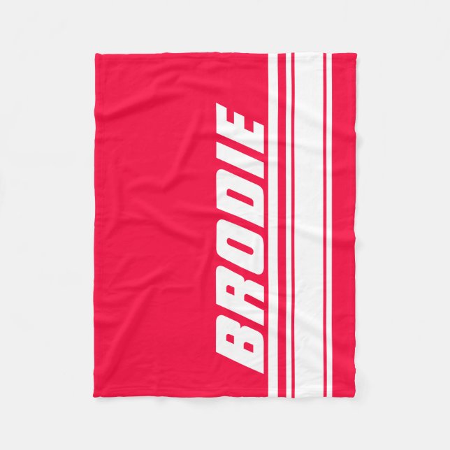 Manta Polar Banda deportiva blanca roja nombre personalizado f (Anverso)